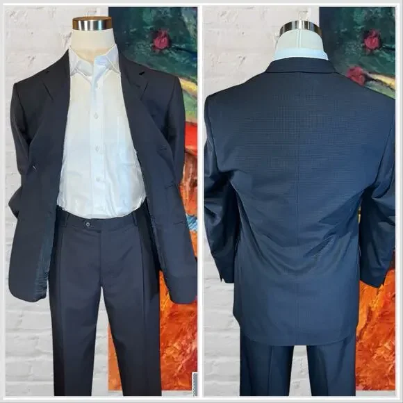 Burberry London Mens 40R 34x29 Gray Micro Check Plaid Designer Suit 3/2 Roll - Picture 5 of 16